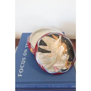 Vintage Ceramic Chinese Christmas Angel Jewelry Trinket Box